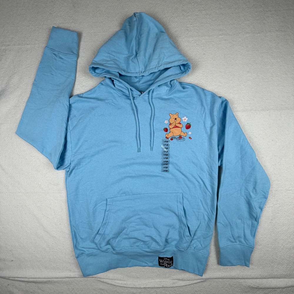 Disney Winnie the Pooh Blue Strawberry Hoodie Womens‎ Large 7WPH2A8085FB NWT